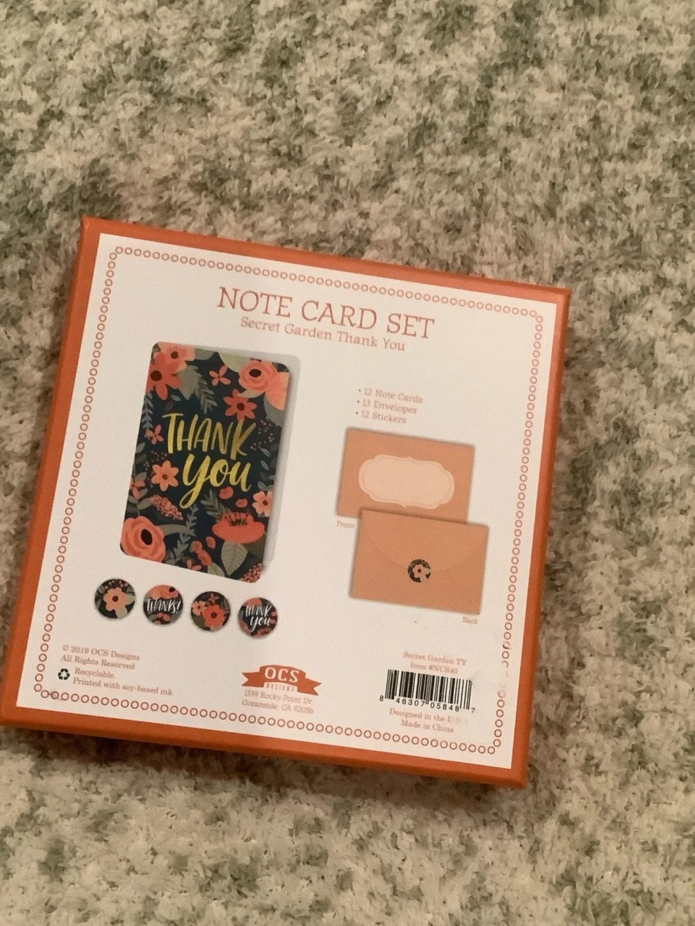 Thank You Boxed Floral Note Cards & Sticker Set of 12 NWT OCS Designs